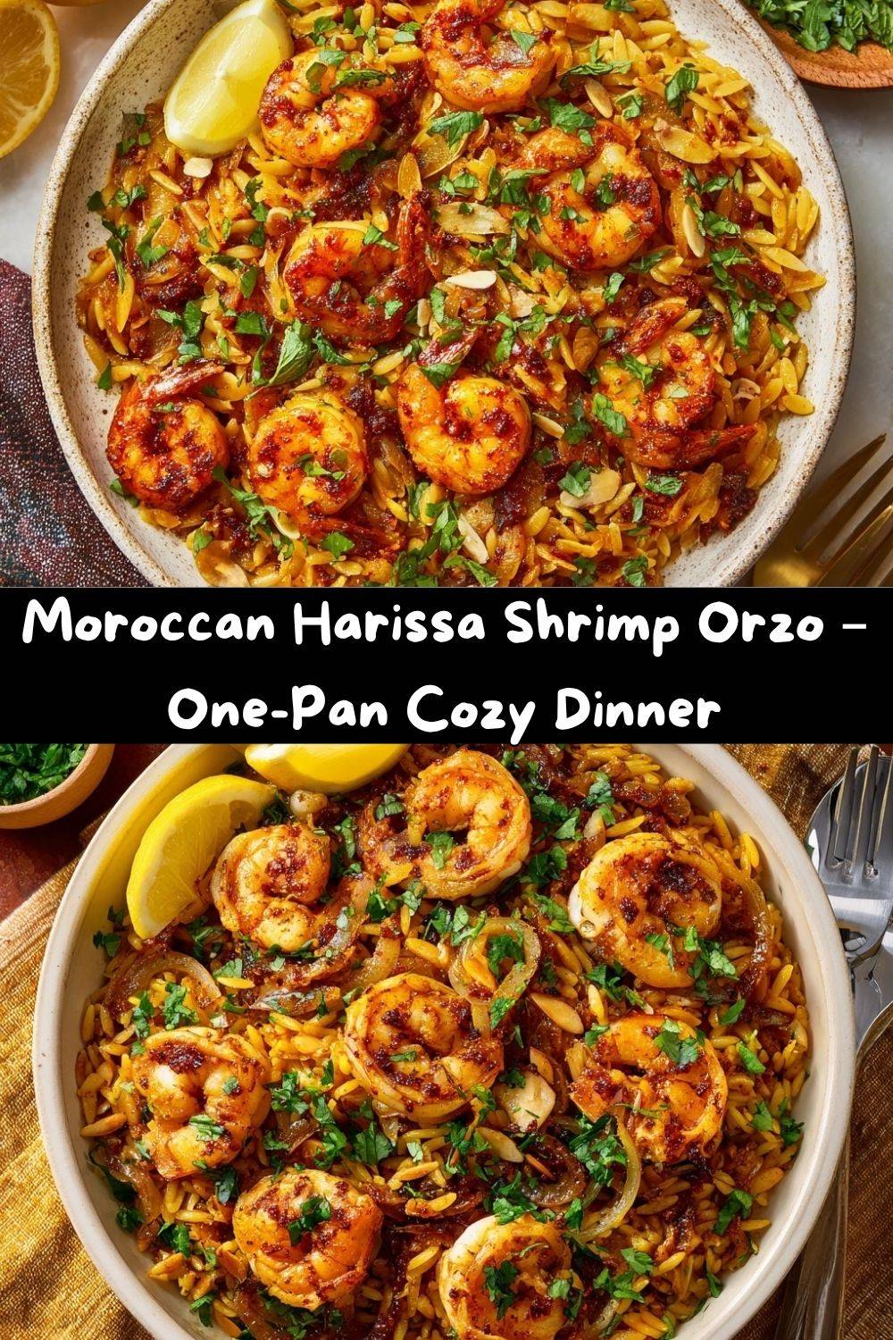 Moroccan Harissa Shrimp Orzo