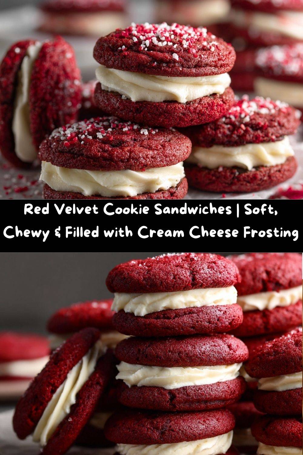 Red Velvet Cookie Sandwiches with Cream Cheese Frosting : Soft Chewy Cookies with Tangy Filling