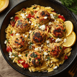 Greek Chicken Meatballs with Lemon Orzo