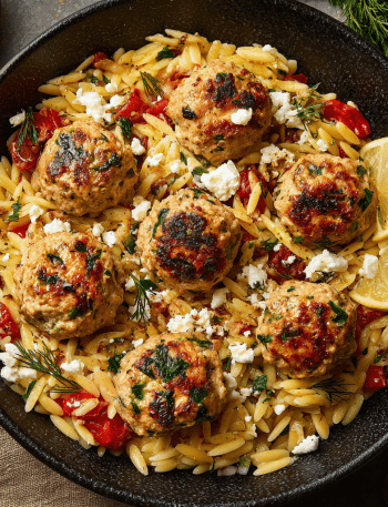 Greek Chicken Meatballs with Lemon Orzo