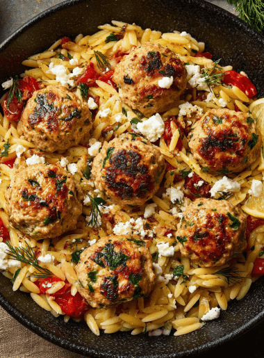 Greek Chicken Meatballs with Lemon Orzo