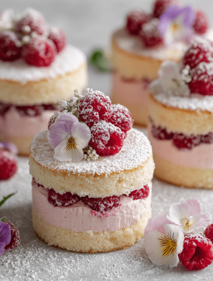 Pretty Pink Raspberry Vanilla Mini Cakes