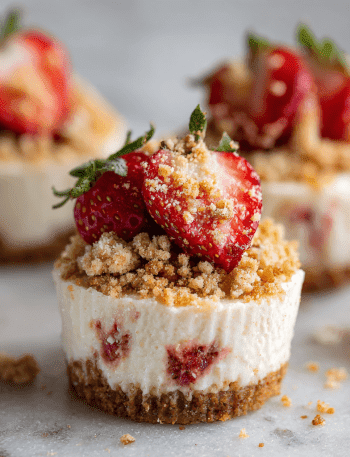 Strawberry Crunch Mini Cheesecakes