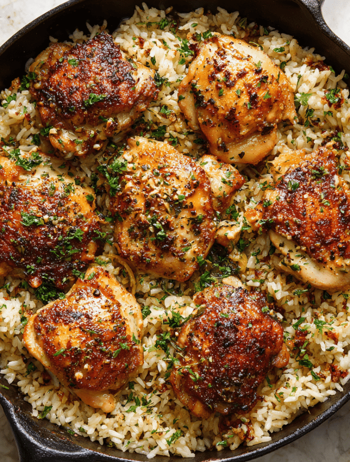 Garlic Butter Chicken and Rice Skillet