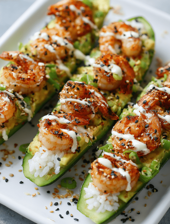 Shrimp Avocado Cucumber Boats