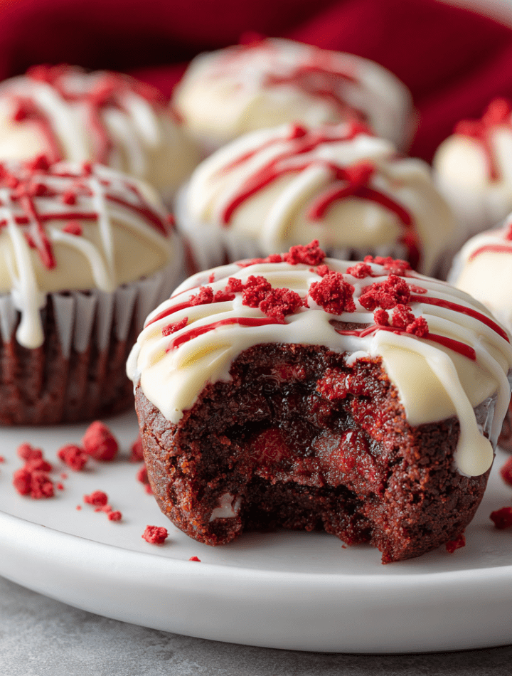 Red Velvet Truffle Brownie Bites
