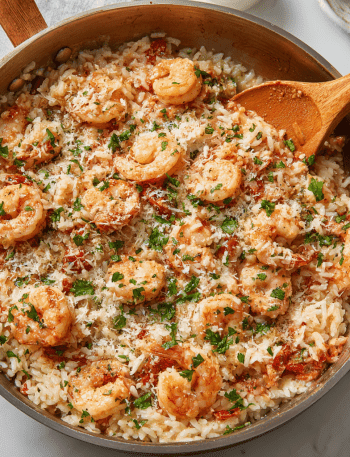 Creamy Parmesan Tomato Rice with Shrimp