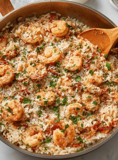 Creamy Parmesan Tomato Rice with Shrimp