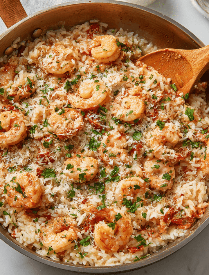 Creamy Parmesan Tomato Rice with Shrimp