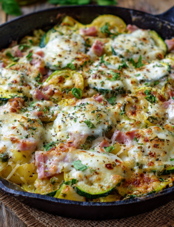 Cheesy Zucchini & Ham Skillet Bake