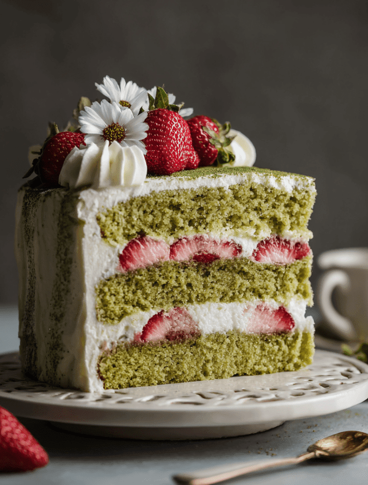 Matcha Layer Cake with Strawberry Filling