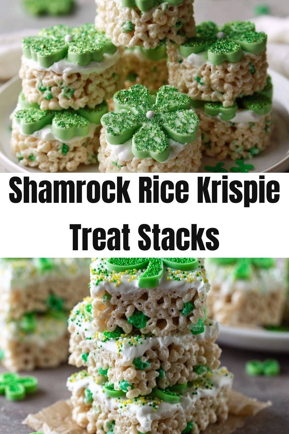 Shamrock Rice Krispie Treat Stacks