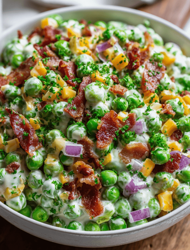 Creamy Pea Salad with Bacon & Cheddar