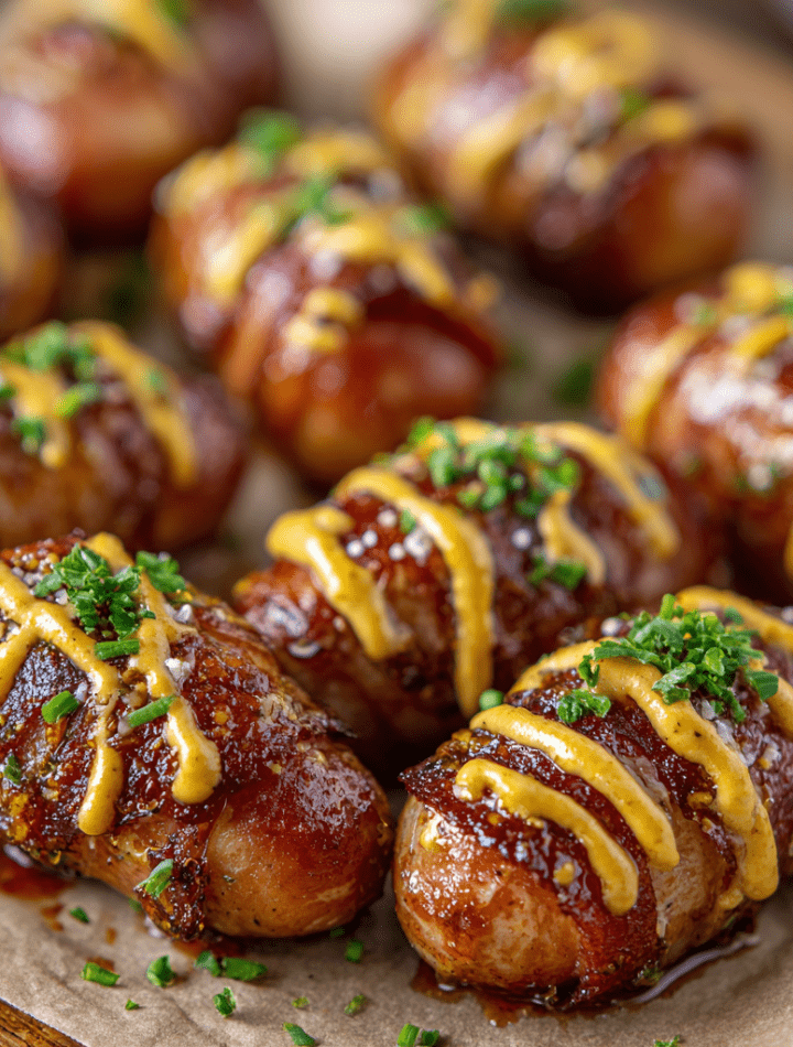 Mustard Hasselback Kielbasa Bites