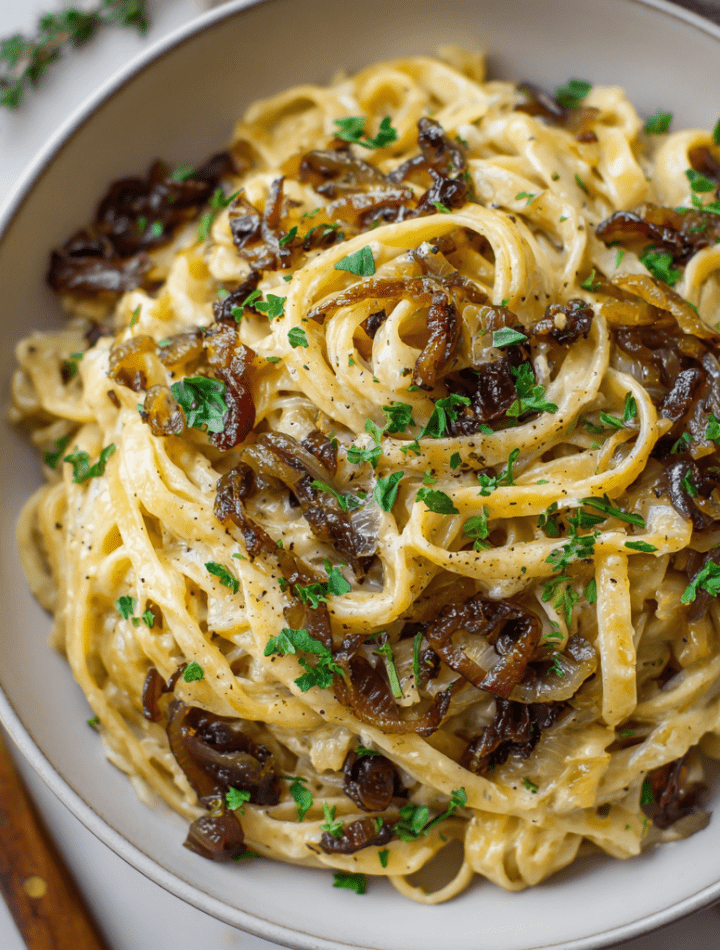 Creamy Vegan Caramelized Onion Pasta