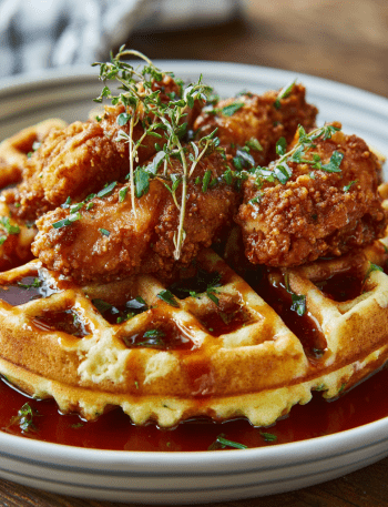 Savory Chicken and Waffles with Maple Hot Sauce