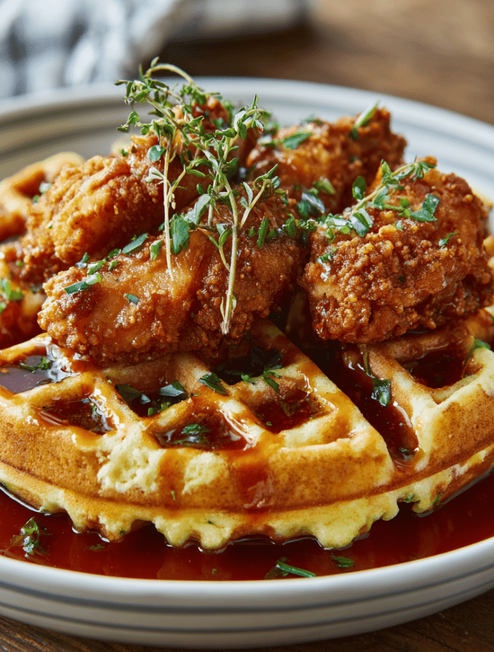 Savory Chicken and Waffles with Maple Hot Sauce