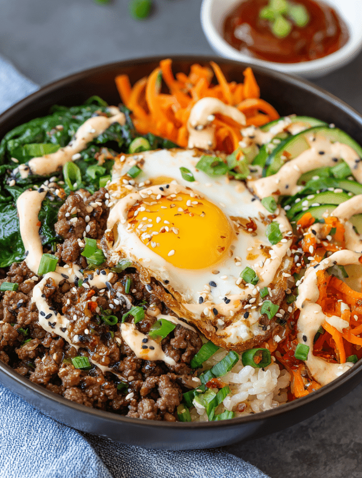 High-Protein Bibimbap Bowls with Gochujang Yogurt Sauce