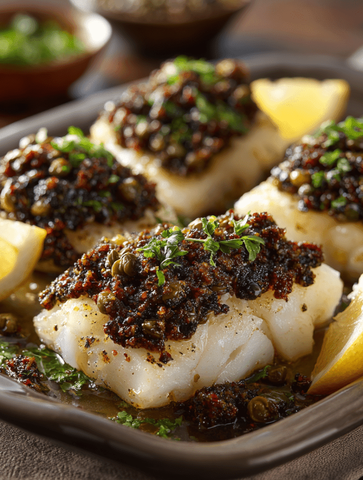 Baked Cod with Olive Tapenade
