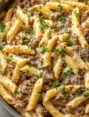 One-Pot Creamy Beef and Garlic Butter Pasta