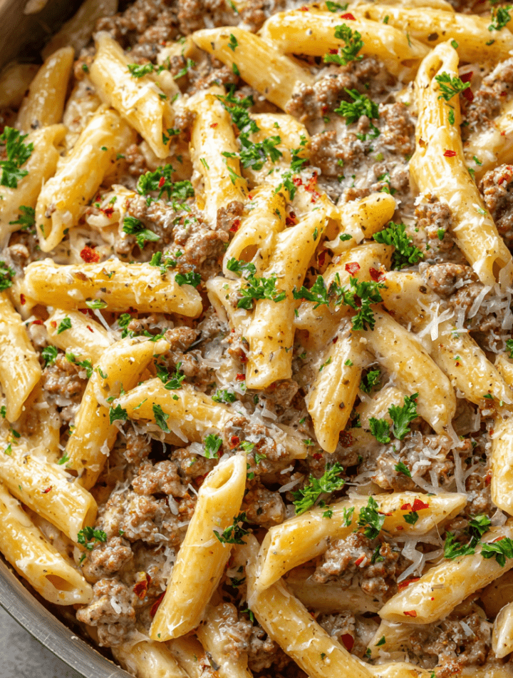 One-Pot Creamy Beef and Garlic Butter Pasta