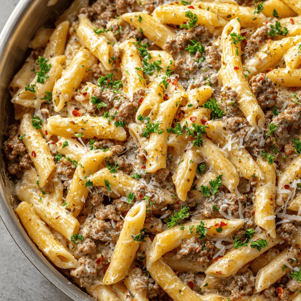 One-Pot Creamy Beef and Garlic Butter Pasta