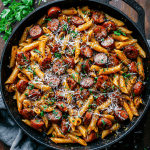 Sticky Honey Garlic Sausage Pasta Skillet