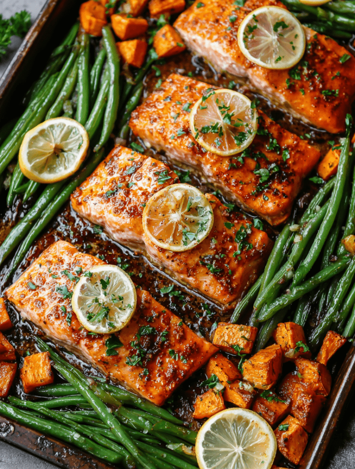 Garlic Butter Salmon with Roasted Sweet Potato