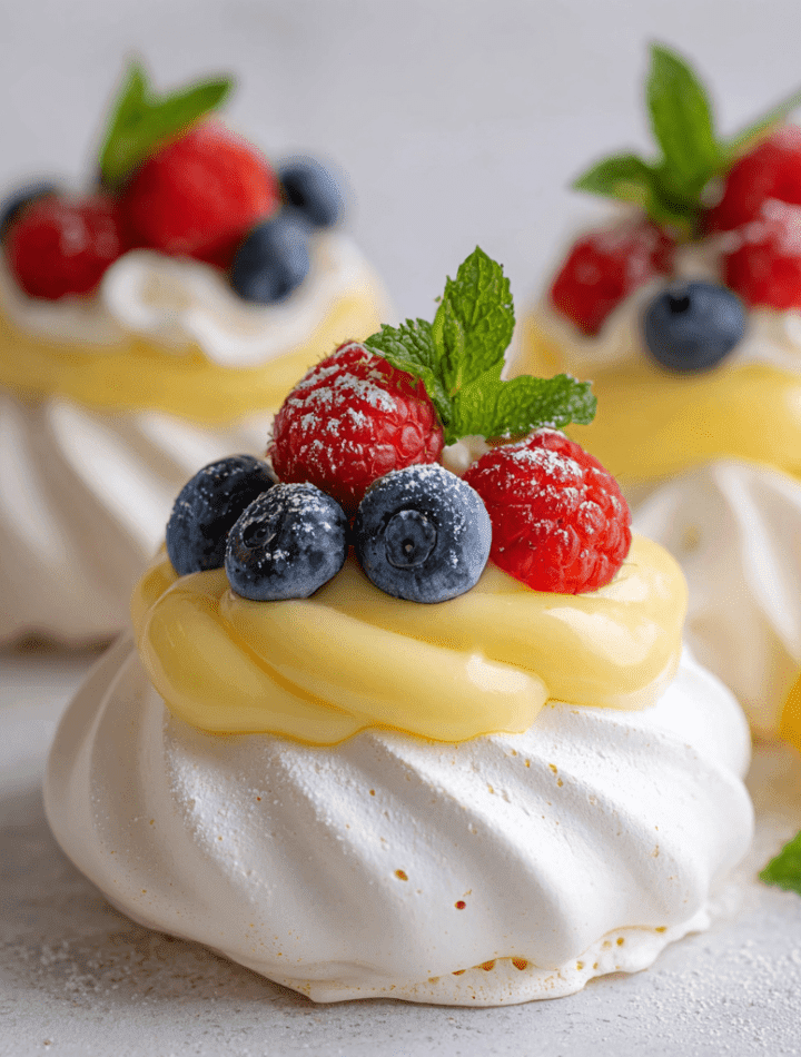 Mini Pavlovas with Lemon Curd