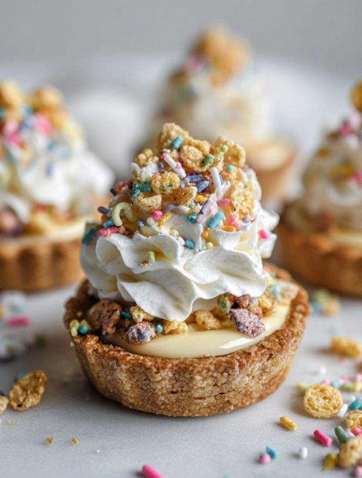 Cereal Milk Tartlets with Funfetti Blondie Crust & Vanilla Bean Cream