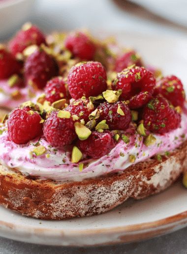Raspberry Yogurt Toast with Pistachio