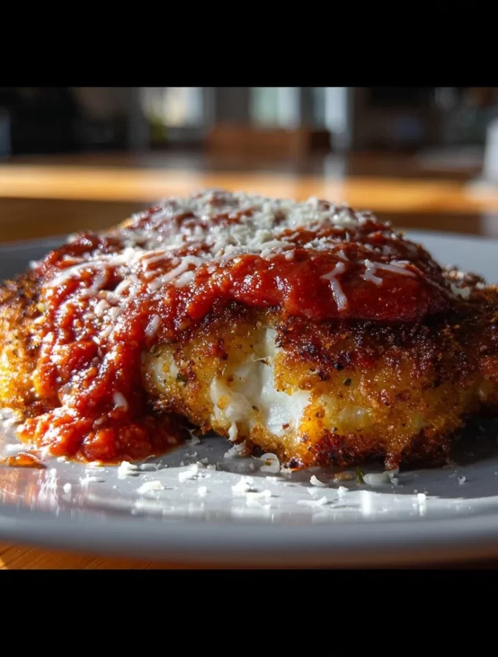 Delicious keto chicken parmesan topped with cheese and herbs