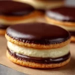 Delicious Boston Cream Pie Cookies with chocolate and cream filling
