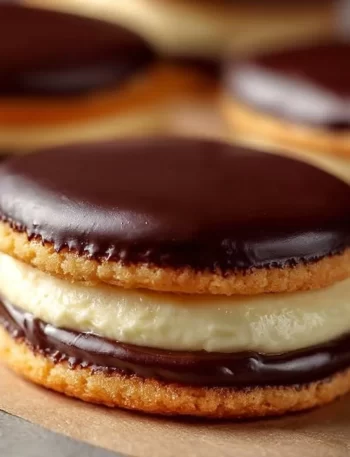 Delicious Boston Cream Pie Cookies with chocolate and cream filling