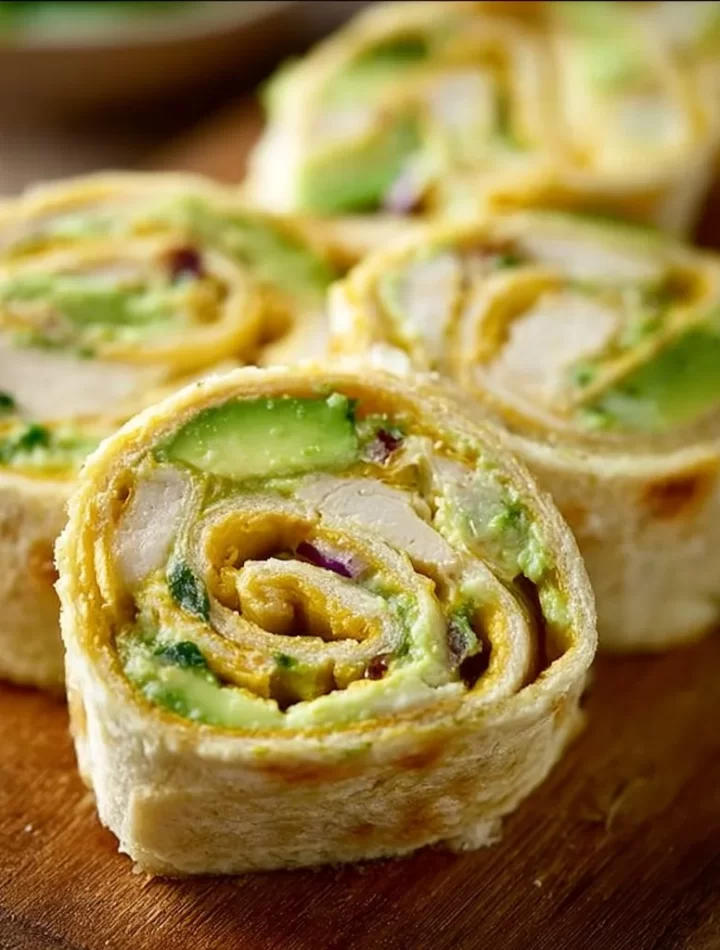 Delicious Chicken Avocado Salad Roll Ups ready to serve