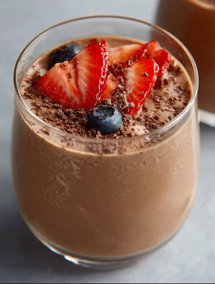 Delicious homemade chocolate protein pudding in a bowl