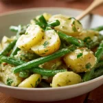 Creamy Green Bean Potato Salad with fresh vegetables in a bowl
