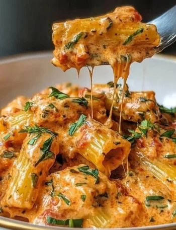 Creamy Tomato Garlic Pasta garnished with fresh herbs and parmesan cheese