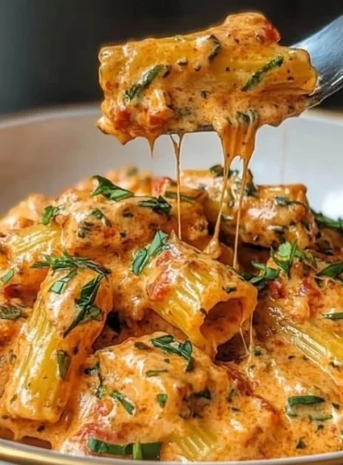 Creamy Tomato Garlic Pasta garnished with fresh herbs and parmesan cheese