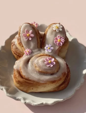 Easter Bunny Cinnamon Rolls decorated and ready for the holiday feast