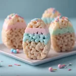 Colorful Easter Egg Rice Krispies Treats shaped like Easter eggs