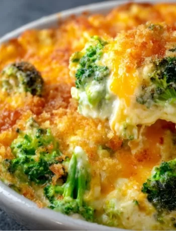 Delicious easy broccoli cheese casserole baked to perfection
