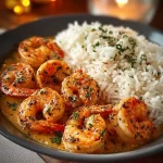 Delicious creamy garlic shrimp served over pasta