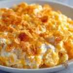 Delicious creamy Funeral Potatoes casserole served in a dish