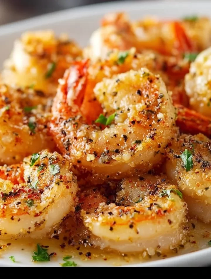 Garlic Parmesan Roasted Shrimp dish garnished with herbs