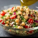 High-protein chickpea and quinoa salad with fresh vegetables