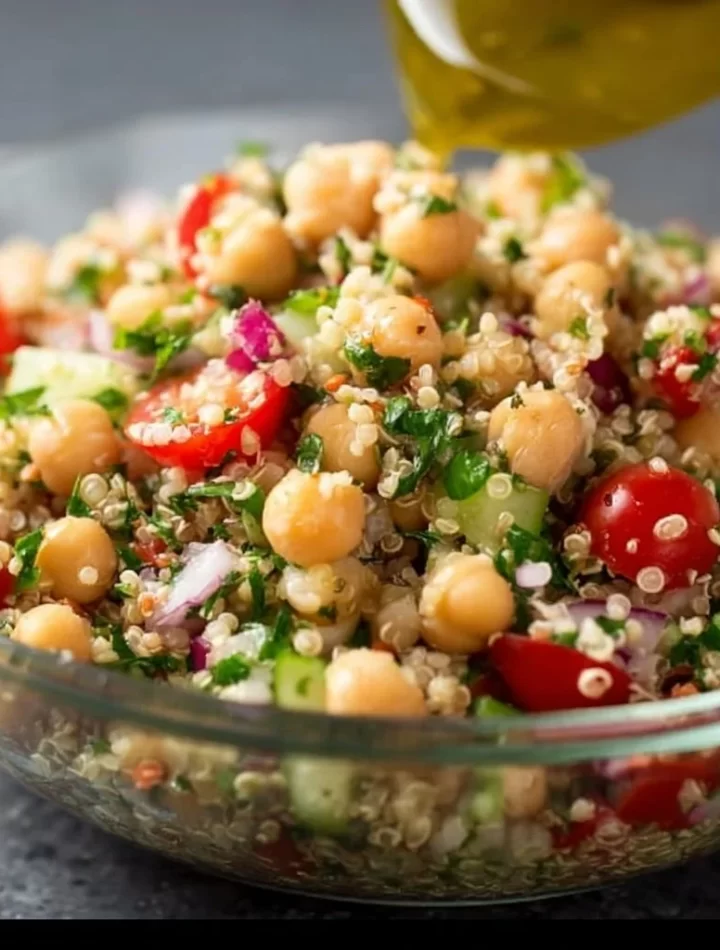 High-protein chickpea and quinoa salad with fresh vegetables