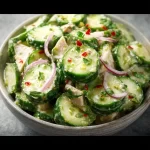 High protein cucumber salad with fresh vegetables and dressing