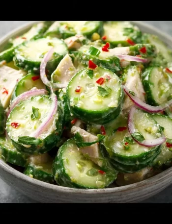High protein cucumber salad with fresh vegetables and dressing