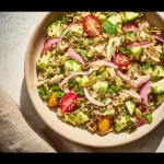 High protein salad inspired by Jennifer Aniston, ideal for meal prep.